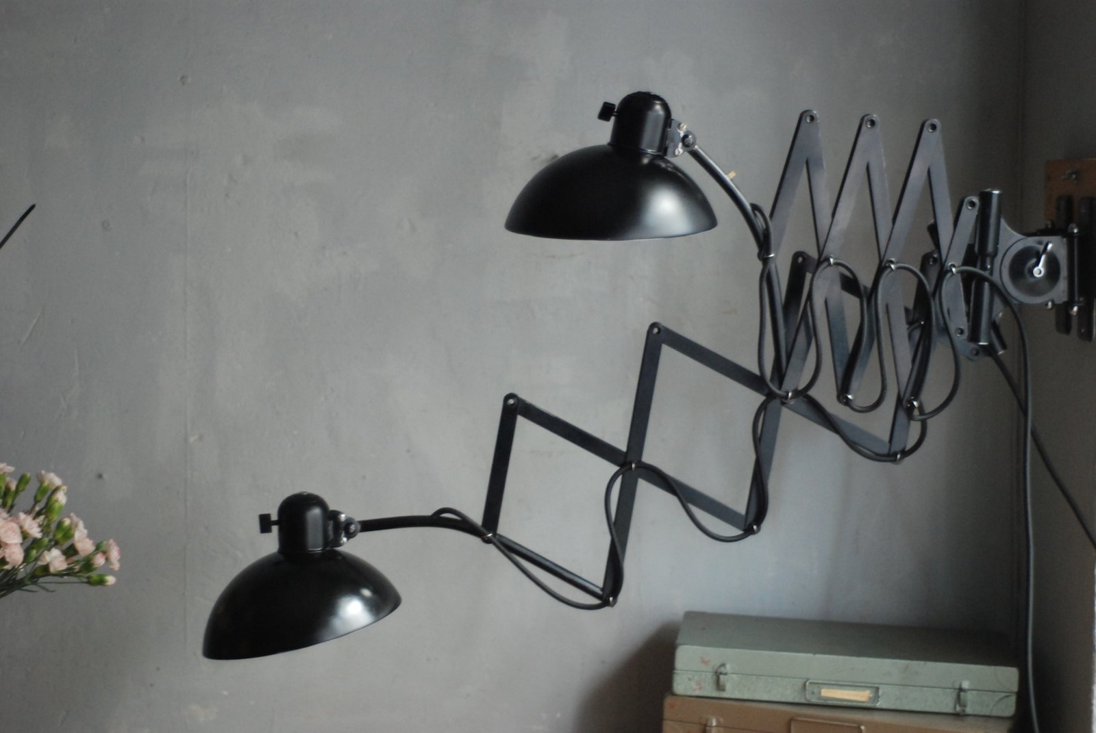 Pair Of Kaiser Idell 6614 Super Black Scissor Lamps Fiat Lux Berlin
